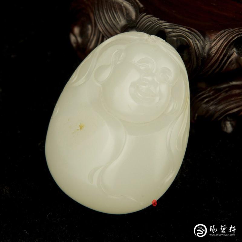 【琢藝軒】新疆和田玉灑金皮一級白玉籽玉（獨籽）彌勒佛