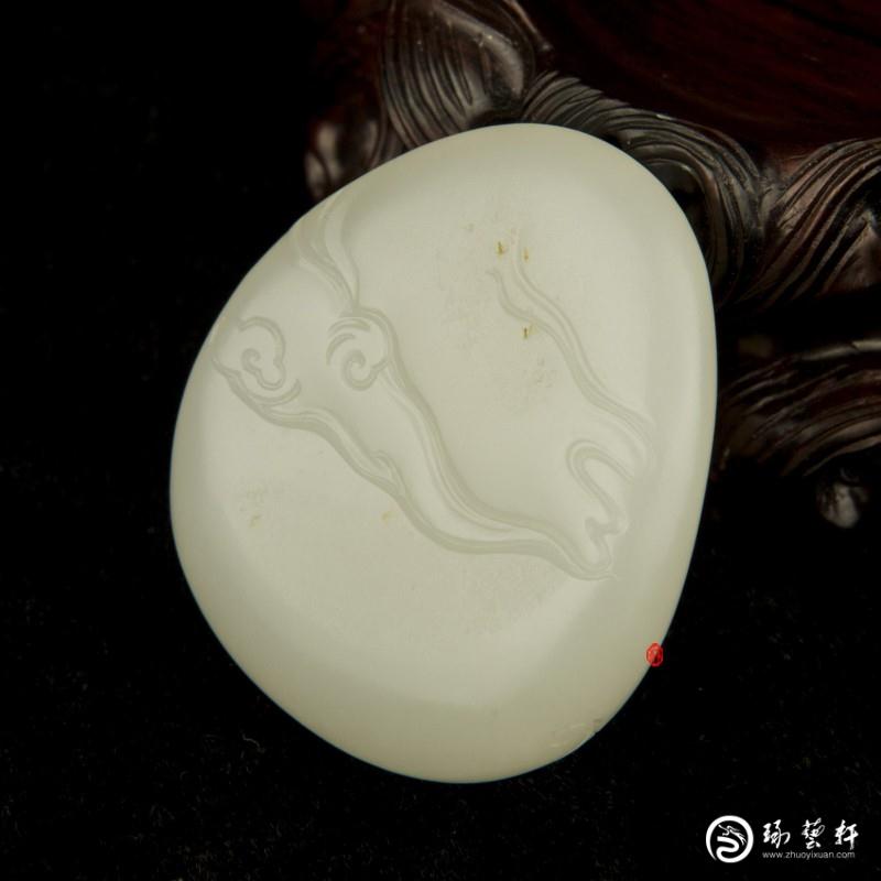 【琢藝軒】穆宇靜  新疆和田玉灑金皮白玉籽玉掛件  (獨(dú)籽)  馬上封侯 35克