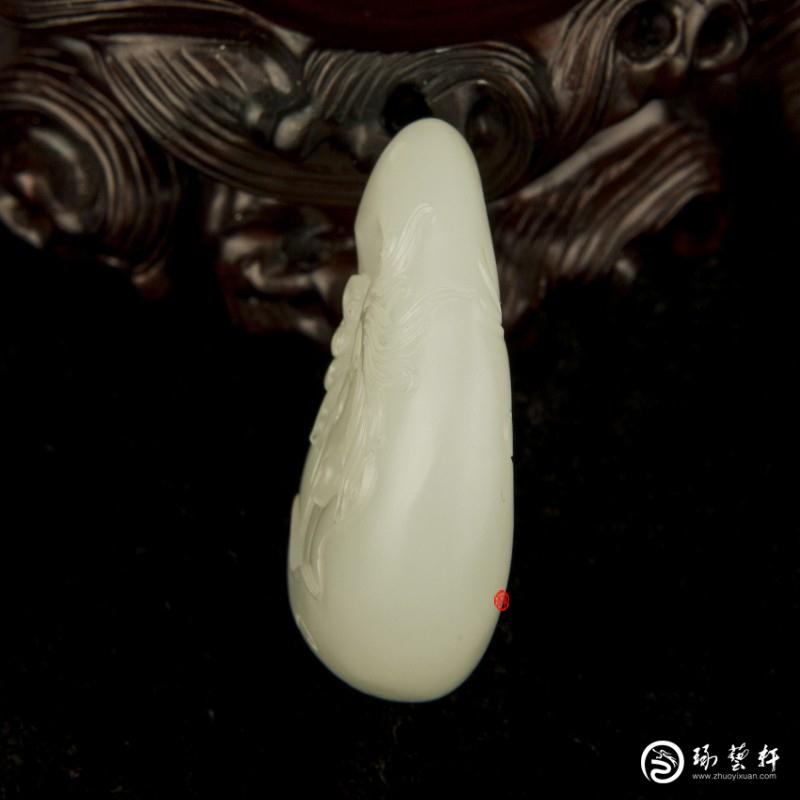 【琢藝軒】穆宇靜  新疆和田玉灑金皮白玉籽玉掛件  (獨(dú)籽)  馬上封侯 35克
