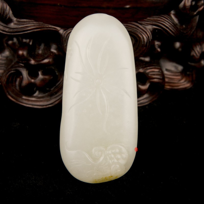 【琢艺轩】新疆和田玉黄皮白玉籽玉挂件 路路有福 25克