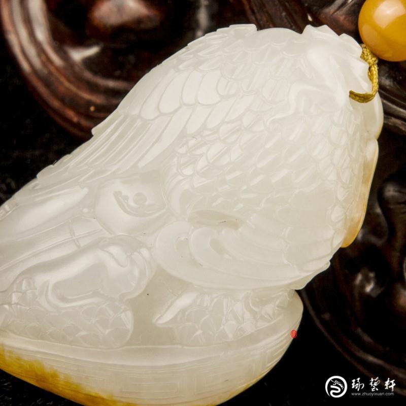 【琢藝軒】黃楊洪作品 新疆和田玉紅皮羊脂白玉籽玉 掛件 龜鶴延年  22克