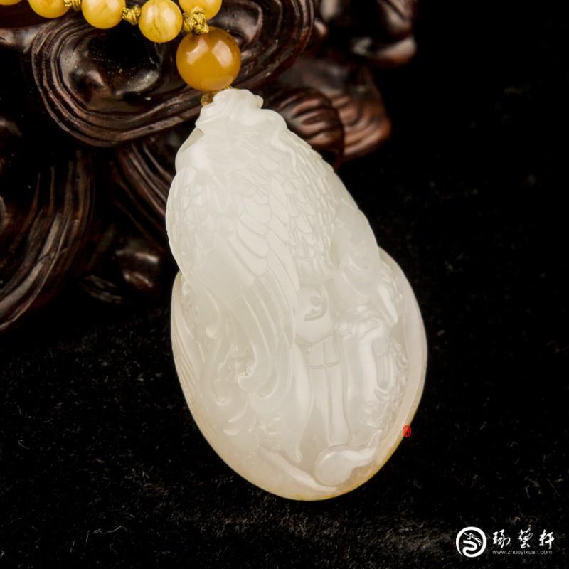 【琢藝軒】黃楊洪作品 新疆和田玉紅皮羊脂白玉籽玉 掛件 龜鶴延年  22克