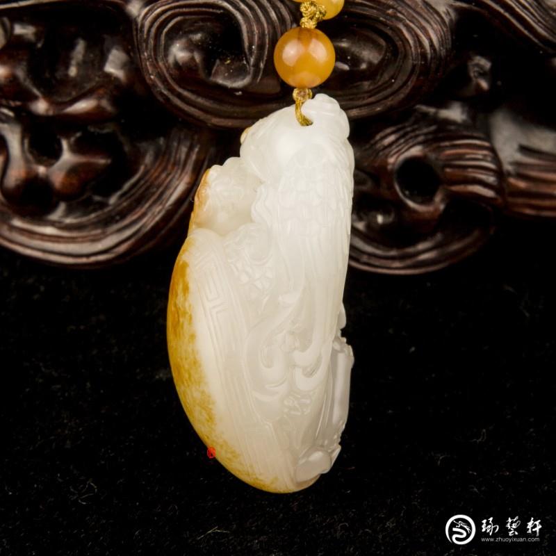 【琢藝軒】黃楊洪作品 新疆和田玉紅皮羊脂白玉籽玉 掛件 龜鶴延年  22克