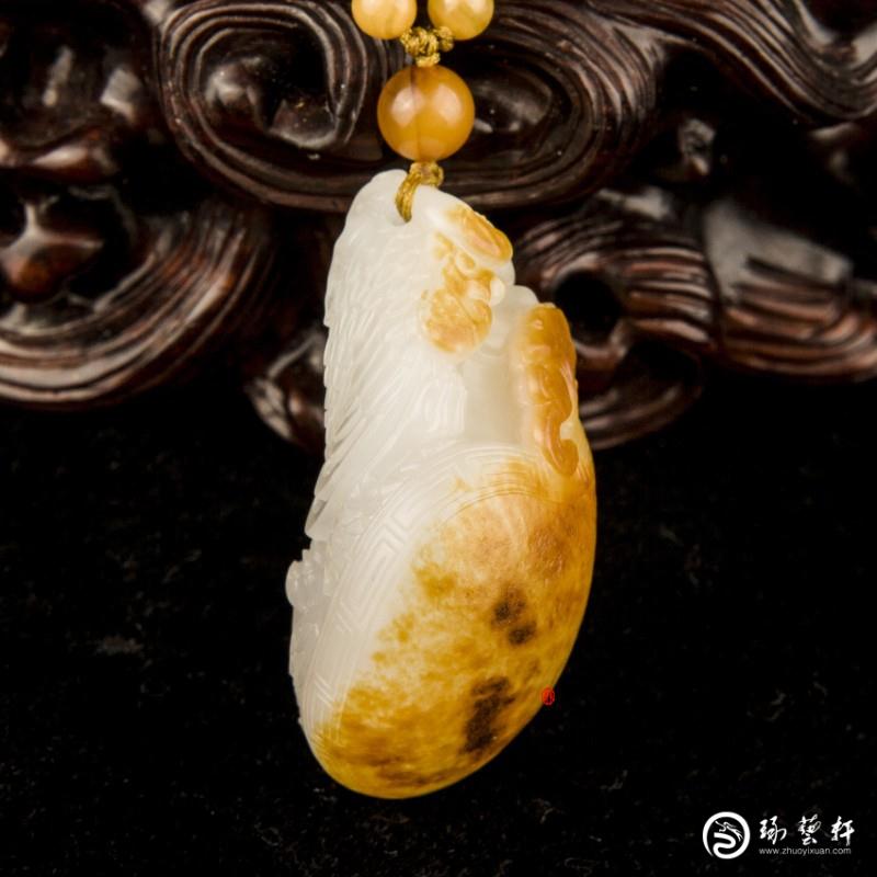 【琢藝軒】黃楊洪作品 新疆和田玉紅皮羊脂白玉籽玉 掛件 龜鶴延年  22克