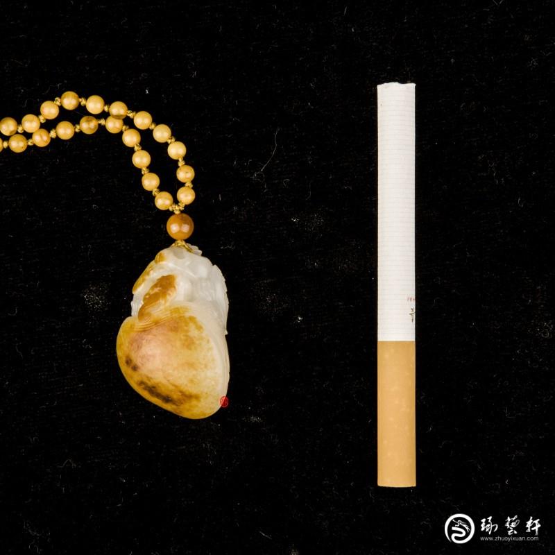 【琢藝軒】黃楊洪作品 新疆和田玉紅皮羊脂白玉籽玉 掛件 龜鶴延年  22克