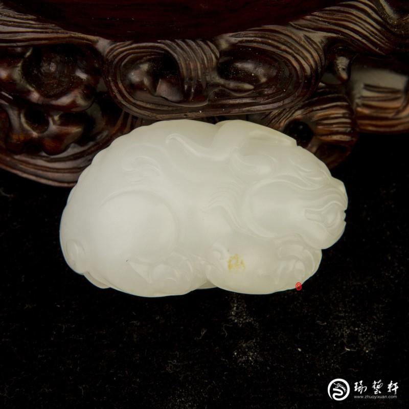 【琢艺轩】新疆和田玉黄皮羊脂白玉籽玉挂件  貔貅  30克