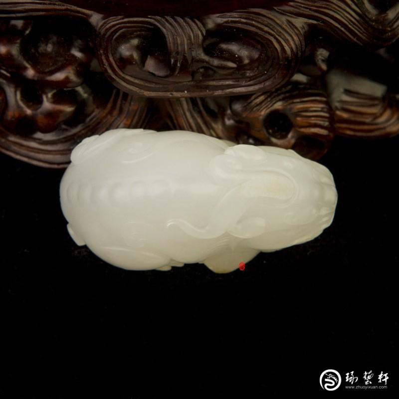 【琢艺轩】新疆和田玉黄皮羊脂白玉籽玉挂件  貔貅  30克