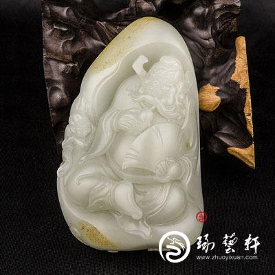 新疆和田玉黄皮白玉籽玉 钟馗