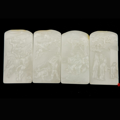 穆宇静 新疆和田玉黄皮白玉籽玉 四大名著套牌