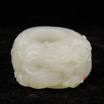 穆宇静作品 新疆和田玉黄皮白玉籽玉 祥龙扳指