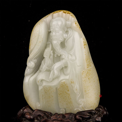 新疆和田黄皮白玉籽玉摆件 诗仙 330克