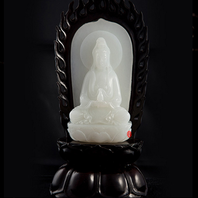 新疆和田玉羊脂白玉籽玉摆件 观音菩萨