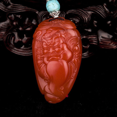 穆宇静 四川凉山南红玛瑙柿子红把件 钟馗 27克