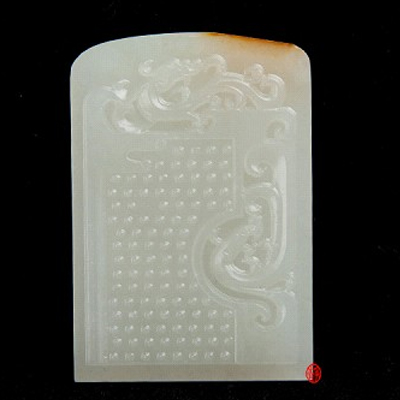 新疆和田玉红皮白玉籽玉 仿古龙