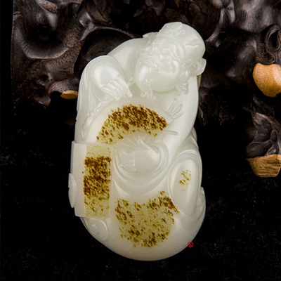 新疆和田玉红皮一级白玉籽玉把件 天官赐福