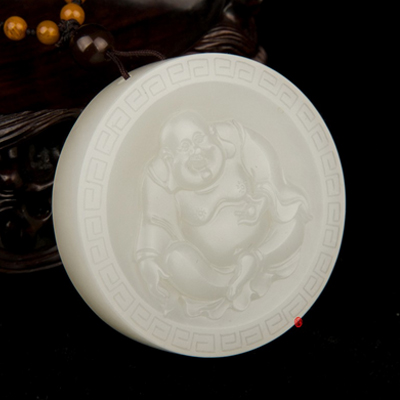 新疆和田玉羊脂白玉籽玉玉牌 弥勒佛