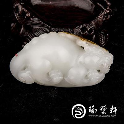 黄杨洪作品 新疆和田玉红皮羊脂白玉籽玉把件 鸿运当头 134克