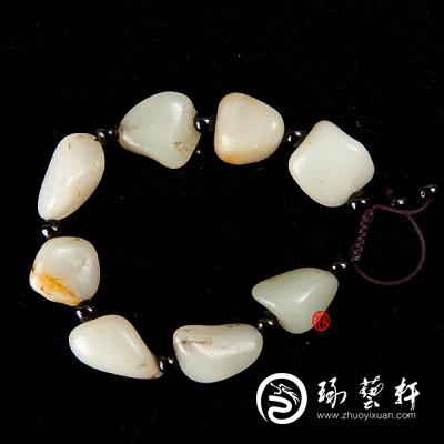 新疆和田玉黄皮白玉籽玉 原石手链 39克