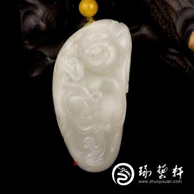 新疆和田玉洒金皮白玉籽玉把件 喜乐 87克