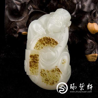 新疆和田玉红皮一级白玉籽玉把件 天官赐福 183克