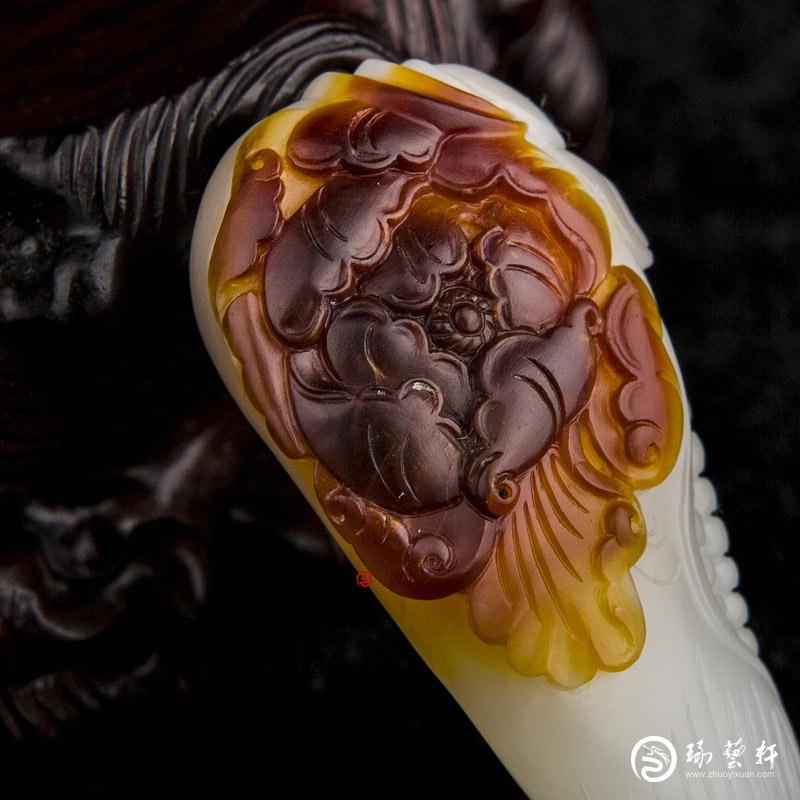 【琢藝軒】新疆和田玉紅沁白玉籽玉掛件 蝶戀花 18克