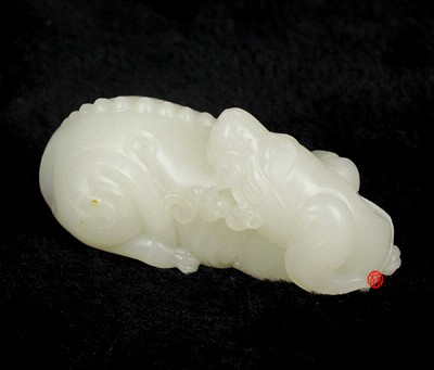 【琢藝軒】新疆和田玉黃皮白玉籽玉把件 福旺（狗）  73克