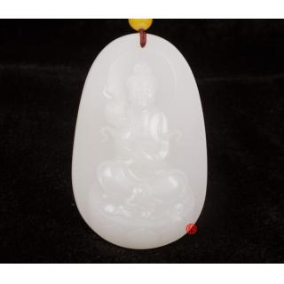 新疆和田玉黃皮羊脂白玉籽玉 掛件 觀音 52克