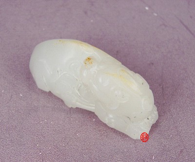 【琢藝軒】新疆和田玉黃皮一級白玉籽玉 貔貅（已完工） 35克