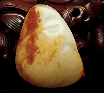 【琢艺轩】新疆和田玉红皮羊脂白白玉籽玉 挂件 观音（独籽）35克
