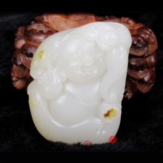 新疆和田玉黃皮白玉籽玉把件 福在眼前（獨(dú)籽） 87克