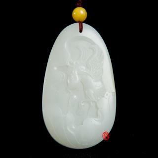 新疆和田玉黃皮一級白玉籽玉玉牌 一路連科 47克
