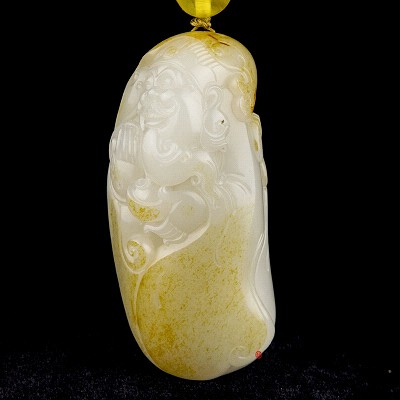 新疆和田玉黃皮一級白玉籽玉把件（獨籽）鴻運當頭  173克