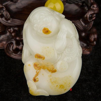 新疆和田玉紅皮白玉籽玉把件  招財(cái)進(jìn)寶 119克