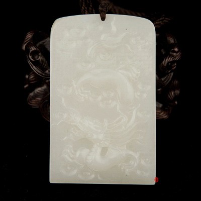 新疆和田玉黃皮羊脂白玉籽玉玉牌  飛龍?jiān)谔?115克