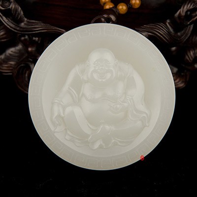 新疆和田玉羊脂白玉籽玉玉牌  彌勒佛 70克