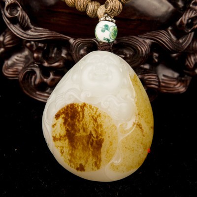 穆宇靜 新疆和田玉紅皮一級(jí)白玉籽玉把件(獨(dú)籽) 彌勒佛 73克