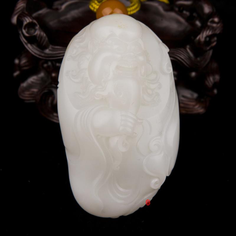 【琢艺轩】新疆和田玉黄皮羊脂白玉籽玉把件 寿星 142克