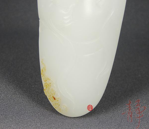 【琢藝軒】新疆和田玉黃皮白玉籽玉把件 財(cái)神 88克