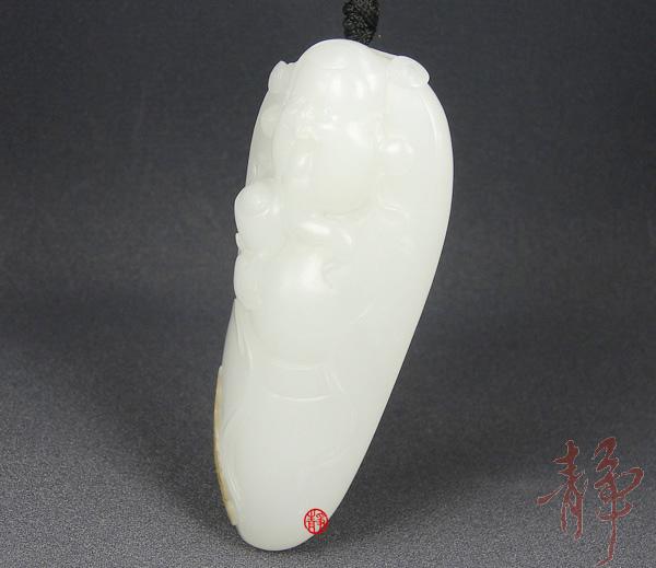 【琢藝軒】新疆和田玉黃皮白玉籽玉把件 財(cái)神 88克