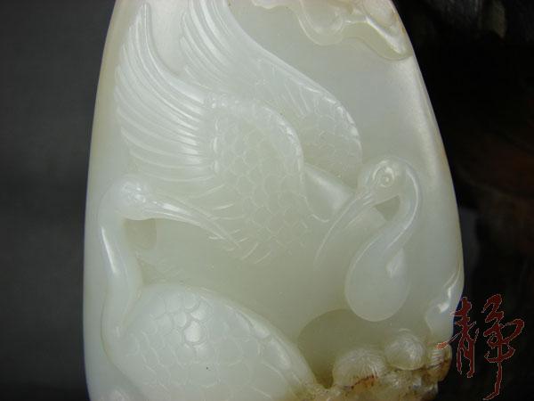 【琢藝軒】新疆和田玉黑皮白玉籽玉把件 松鶴獻(xiàn)壽 114克