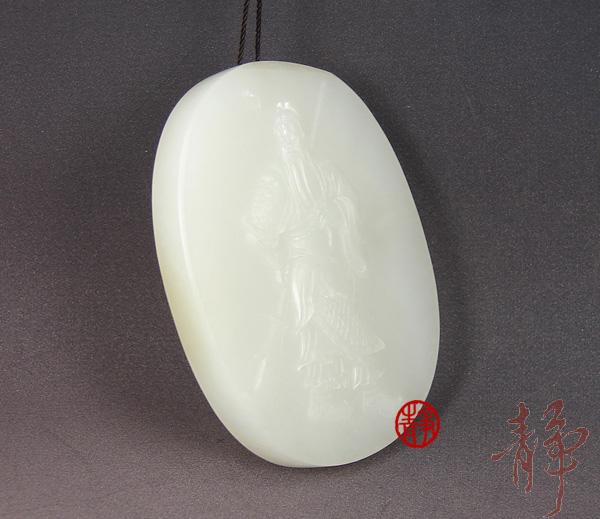 【琢藝軒】新疆和田玉黃皮白玉籽玉玉牌 關公（代賣不打折） 123克