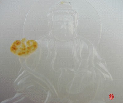 【琢藝軒】新疆和田玉黃皮一級(jí)白玉籽玉玉牌 如意觀音 39克